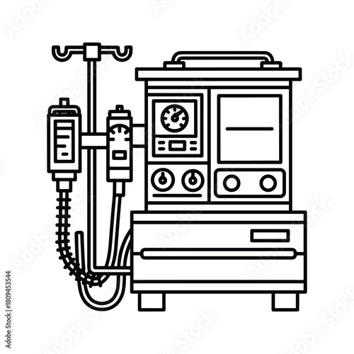 Anesthesia machine line icon isolated on, medical equipment for patient surgery