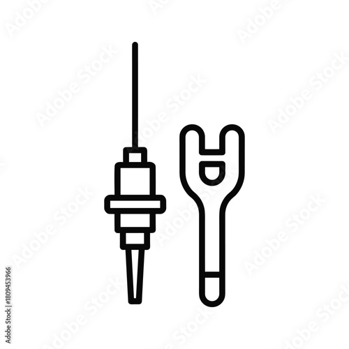Illustration of a medical needle and wrench isolated on