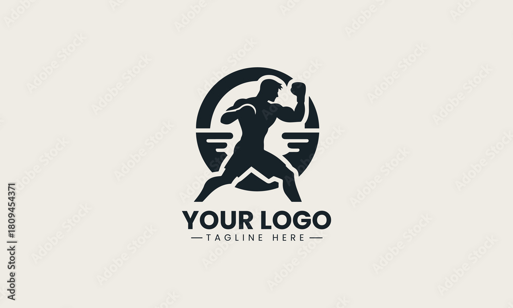 Obraz premium Boxing Fighter black vector logo