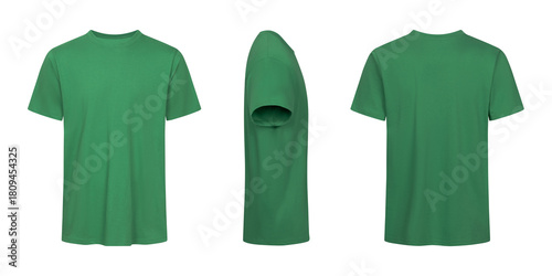 Green tshirt mockup showing front side and back side isolated