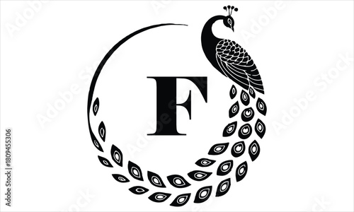 Letter F logo with a stylized peacock silhouette on bird