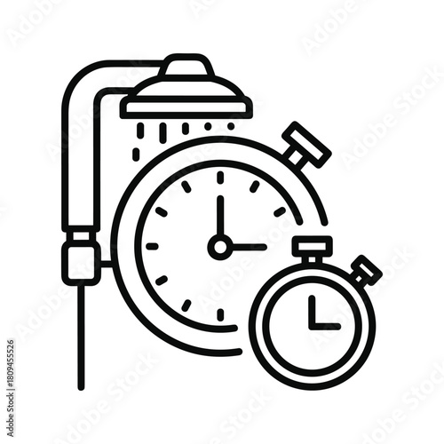 Shower head with clocks for timed showers and water saving concept