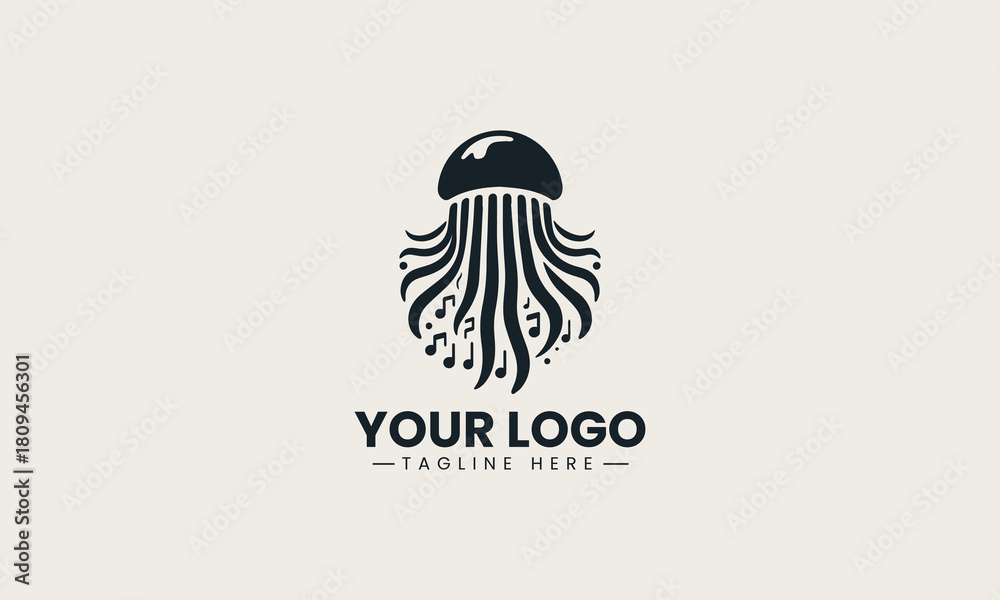 Fototapeta premium Reggae jellyfish silhouette creates musical themed logo with bold artistic black vector style