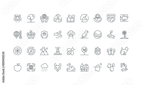 Protect animals, plants, and insects from destruction, natural disasters thin black and red outline symbol vector illustration Nature and ecology, environmental protection, conservation line icon set.