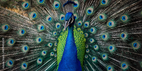 A vibrant peacock spreading its colorful feathers in full display.