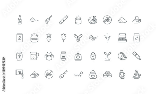 Collection of sweetener concepts nutrition and diet healthy for elements food related and stevia, honey, syrup, packets, cubes, including icons substitute sugar and isolated vector illustration