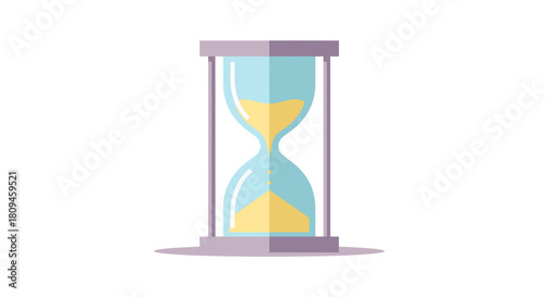 Hourglass with yellow sand, time passing concept, isolated on white background.