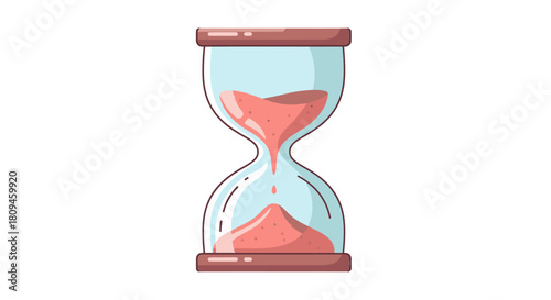 Illustration of an hourglass with pink sand on a white background.