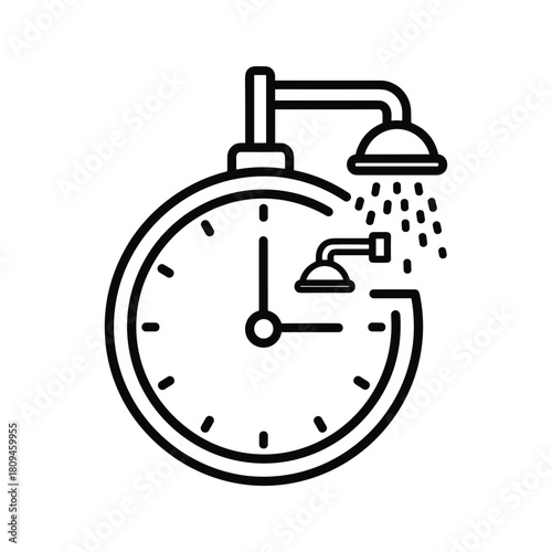 Line art illustration of a clock with shower heads, symbolizing time management