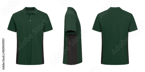 Quadro em tela Green polo shirt mockup featuring front side and back isolated on white