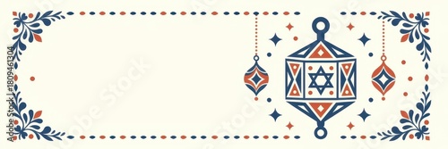 A decorative Hanukkah banner with a hanging lantern and Star of David. Jewish holiday background with a festive frame and copy space for text