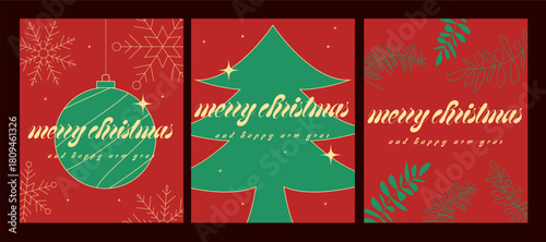 Merry Christmas and happy New Year cards collection and background, greeting card vector illustration	
