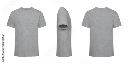 Gray tshirt mockup isolated on white background front side back view