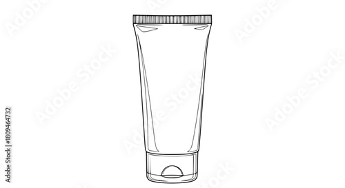 Outline vector of a squeezable cosmetic tube mockup, clean shapes, no fill, isolated for design purposes