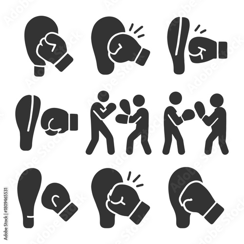 Boxing training silhouettes: punching techniques and sparring dynamics.