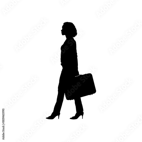 Woman standing with travel suitcase silhouette illustration