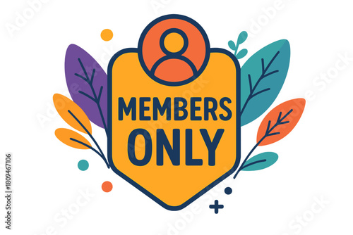 Members only badge with colorful leaves and abstract design members only