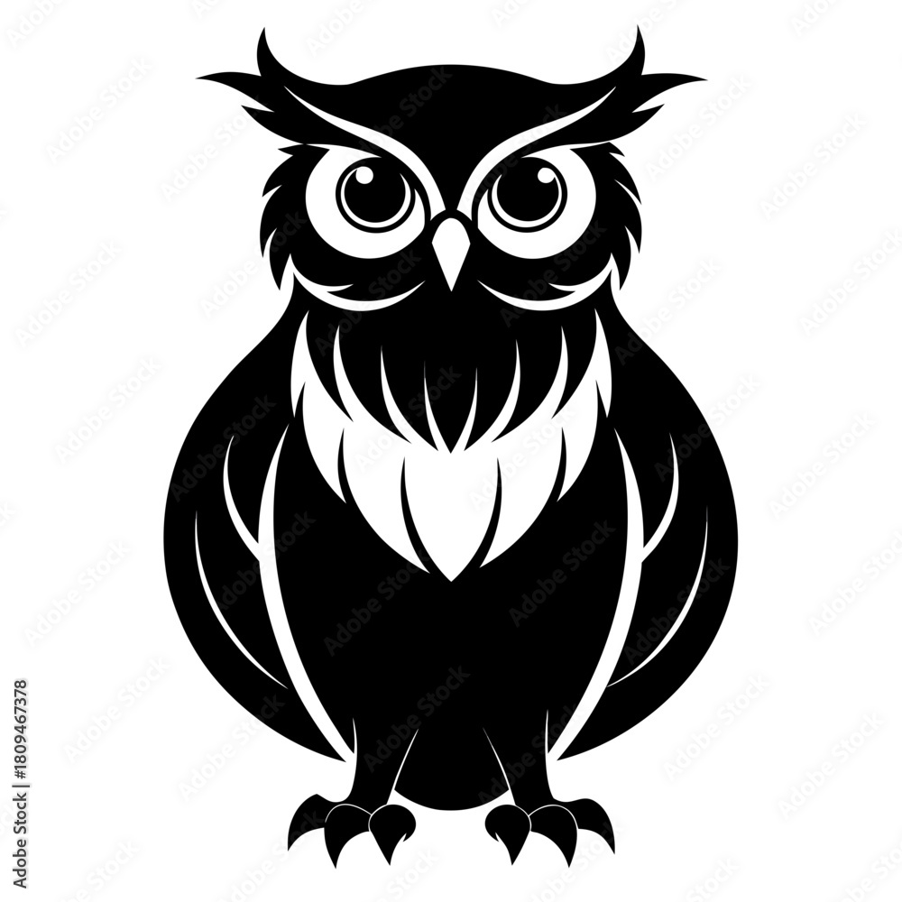 Fototapeta premium Owl Perched vector clean black silhouette design white background