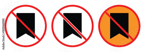 No Bookmark Signs – Minimal Forbidden Bookmark Icon Set