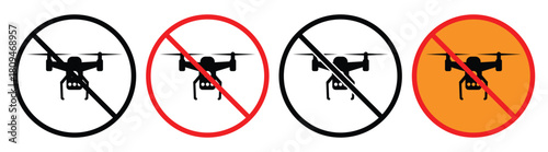 No Drone Zone Icons – Editable Vector Set with Prohibition Symbols