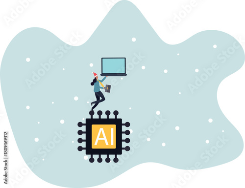 Working with AI artificial intelligence, technology helping or support success work, AI prompt engineer or robot assistance.about a man and his life.