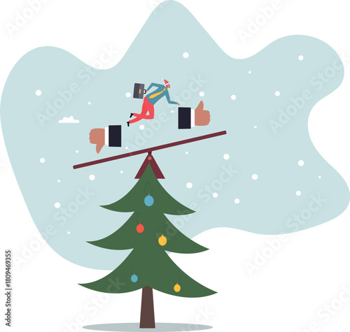Demerit and merit evaluation, advantage and disadvantage in comparison, performance assessment, manager evaluation,Christmas, New, Year, concept, winter, festive