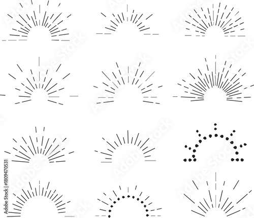 A collection of hand-drawn line art illustrations, including various abstract curved, wavy, zigzag, and radiating patterns, perfect for graphic design elements