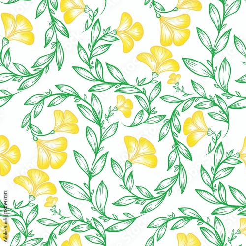 А floral seamless pattern with bright and colorful elements: lush flower buds and delicate leaves. Perfect for fabric design, gift packaging, postcards, wallpapers, and any projects