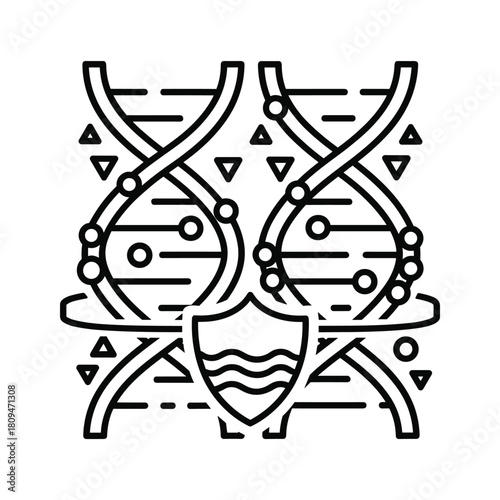 Genetic data protection and cybersecurity concept with dna helix and shield