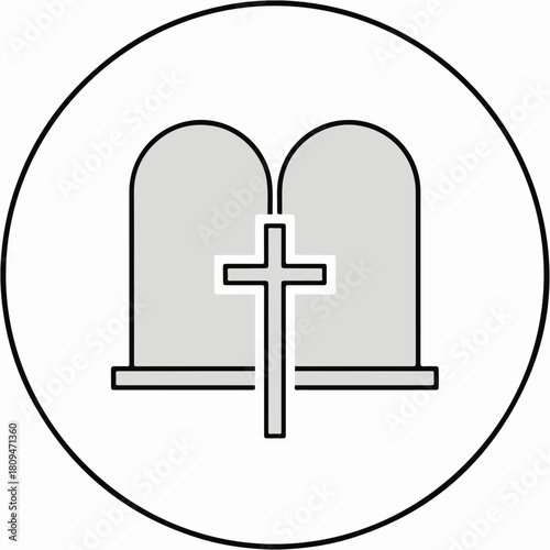 Simple Ten Commandments illustration featuring stone tablets and Christian cross, conveying religious law. Ten Commandments represent cornerstone of moral teaching with Christian symbolism.
