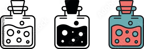 Potion bottle vector illustration in three different styles for game asset or logo design