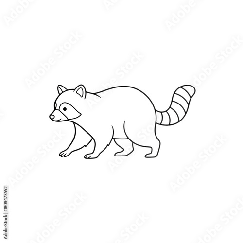 A minimalist black line drawing of a raccoon isolated on transparent background