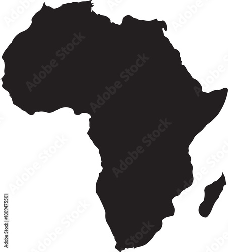 Silhouette map of Africa continent in black on white background geography