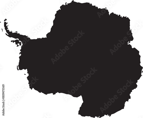 Silhouette Map of Antarctica Continent Isolated on White Background Keywords: Antarctica, map