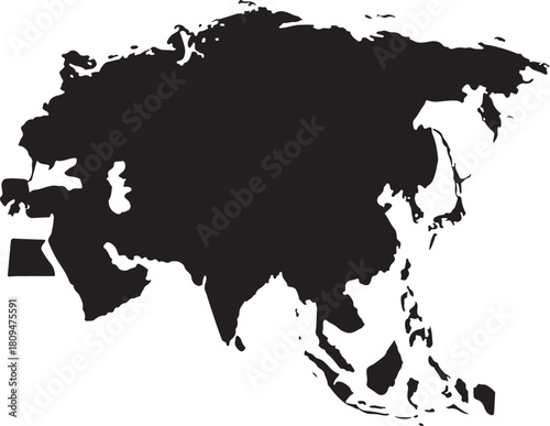 Silhouette Map of Asia Continent Isolated on White Background Keywords: Asia, map, continent