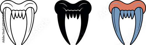 Set of sabertooth tiger teeth in different versions vector illustration