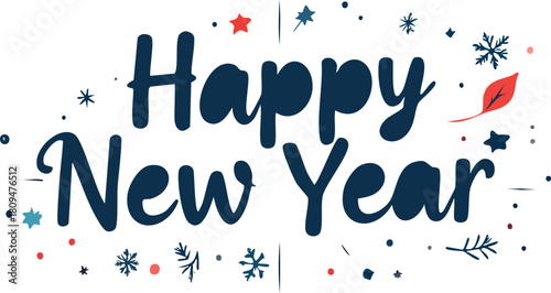 Happy new year greeting text with winter decoration