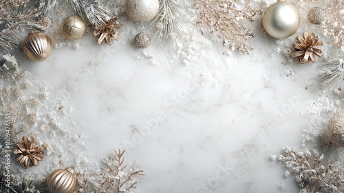 Pure white elegant Christmas background with silver snowflake embellishments, clean modern design suitable for holiday cards and digital media