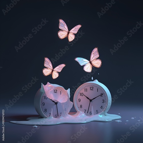 Lucid Origin Minimal Concept of Delicate Neon Butterflies