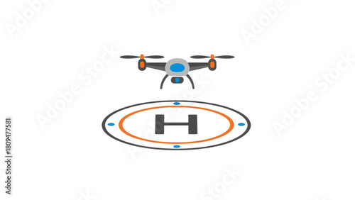 A drone hovers above a helipad marked with an H
