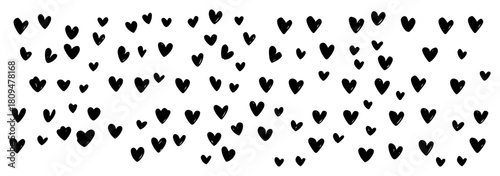 Hand Drawn Vector Seamless Pattern of Small Black Hearts for Valentine Background Texture