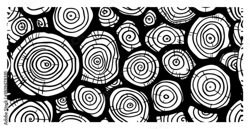 Seamless Hand Drawn Vector Texture of Wood Log Rings and Tree Trunk Patterns