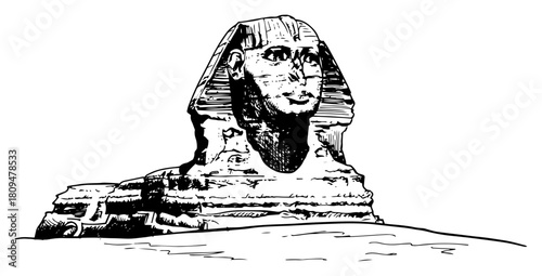 Hand Drawn Ink Sketch of the Great Sphinx of Giza Monument