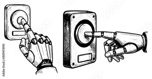 Hand Drawn Sketch of Robotic Hand Pressing a Doorbell Button
