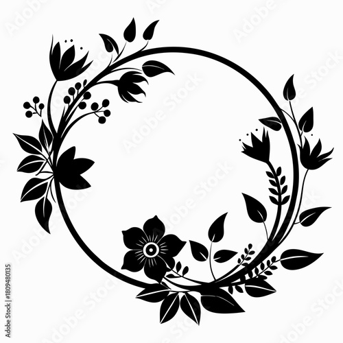 Floral Hoop vector clean black silhouette design white background