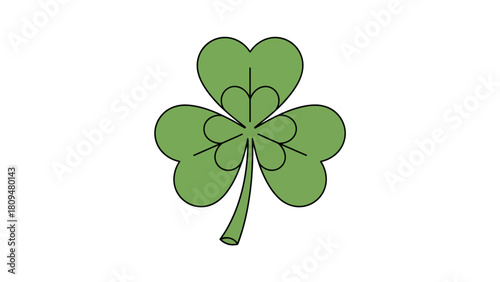A green shamrock with a stem and internal lines