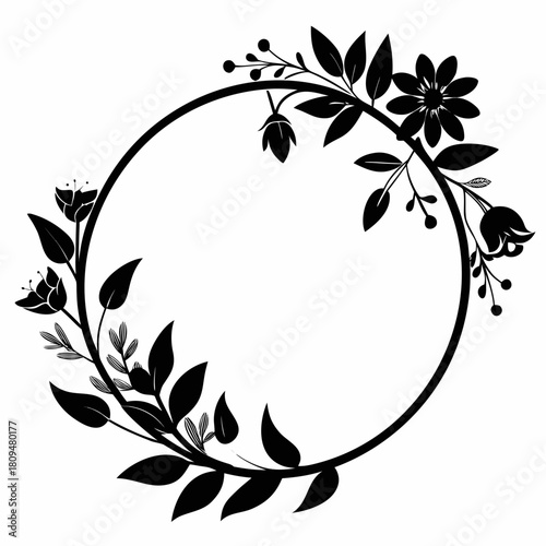 Floral Hoop vector clean black silhouette design white background