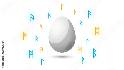 A grey egg is surrounded by glowing runes in blue and yellow