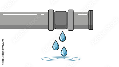 A leaking pipe with three water drops and ripples