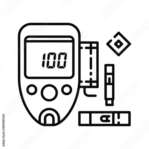 Illustration of a glucose meter with test strips isolated on, used for diabetes monitoring